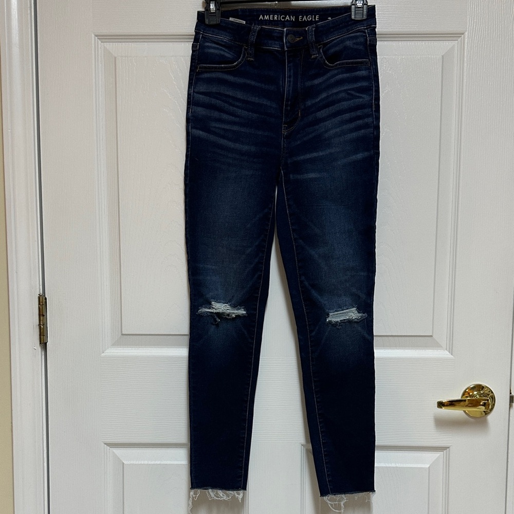 American Eagle Outfitters Women's Navy Ripped Skinny Jeans